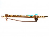 Edwardian 15ct Gold, Turquoise & Natural Split Pearl Caduceus Brooch
