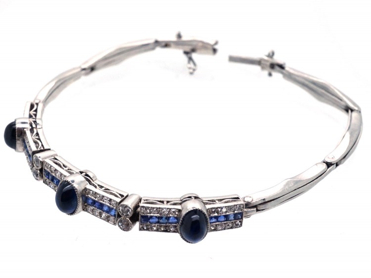 Art Deco 18ct White Gold & Platinum, Sapphire & Diamond Bracelet