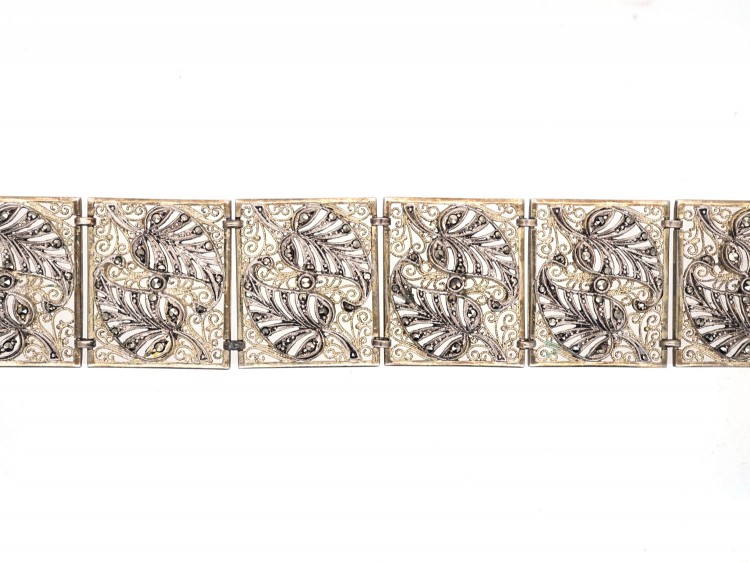 Art Deco Silver & Marcasite Leaves Bracelet