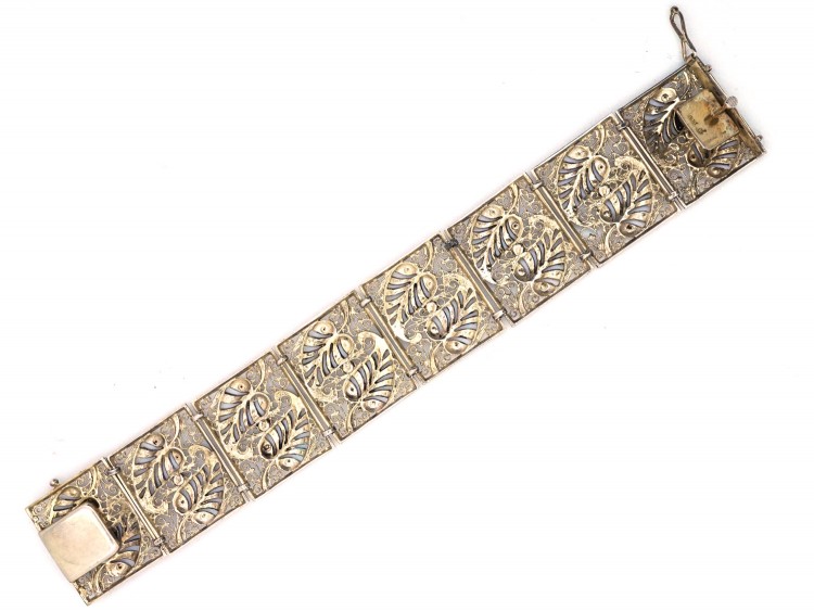 Art Deco Silver & Marcasite Leaves Bracelet