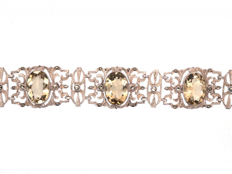 Art Deco Silver, Marcasite & Citrine Bracelet