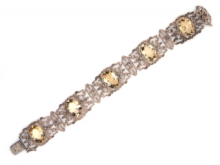 Art Deco Silver, Marcasite & Citrine Bracelet