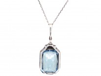 Art Deco Silver & Blue Paste Pendant on Silver Chain