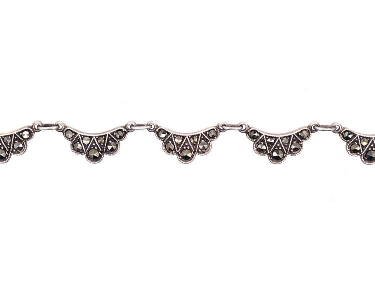 Art Deco Silver & Marcasite Scallop Necklace
