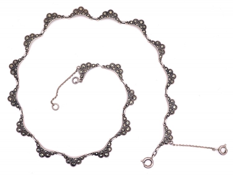 Art Deco Silver & Marcasite Scallop Necklace
