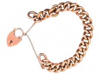 Edwardian 9ct Gold Decorated & Plain Link Curb Bracelet