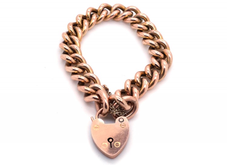Edwardian 9ct Gold Decorated & Plain Link Curb Bracelet