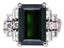 Silver, Marcasite & Green Paste Art Deco Ring