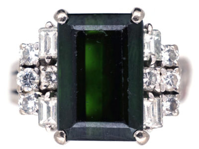 Silver, Marcasite & Green Paste Art Deco Ring