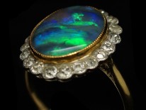 Edwardian 18ct & Platinum Black Opal & Diamond Ring