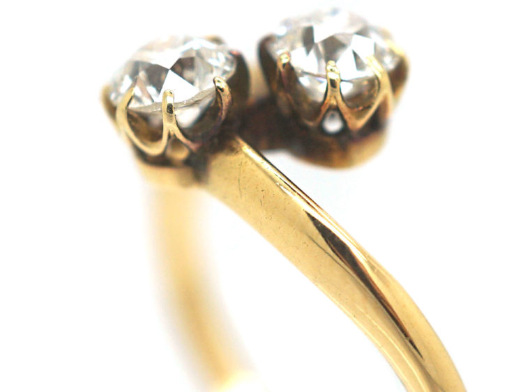 Edwardian 18ct Gold Two Diamond Crossover Ring
