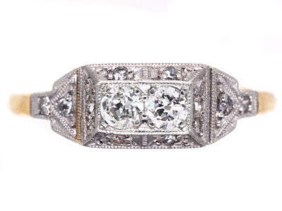 Art Deco Rectangular Two Stone Diamond Ring
