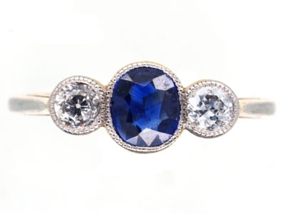 Sapphire & Diamond Millegrain Set Three Stone Ring