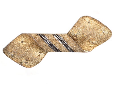 Theodor Farhner Silver Gilt & Marcasite Stylised Bow Brooch