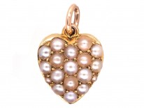 Edwardian 15ct Gold Heart Pendant Set With Natural Split Pearls