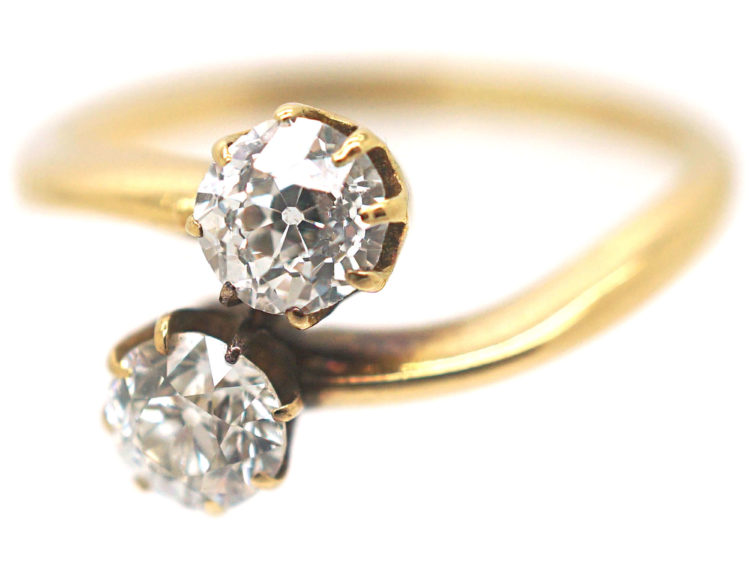 Edwardian 18ct Gold Two Diamond Crossover Ring