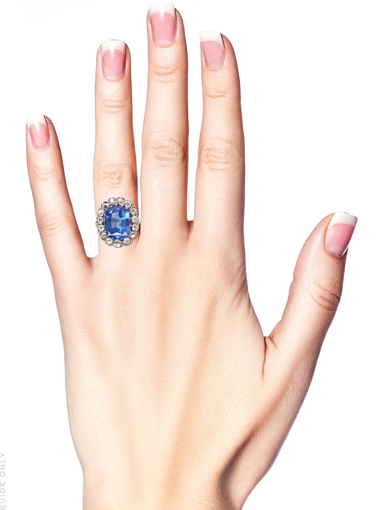Large Ceylon Sapphire & Diamond Cluster Ring