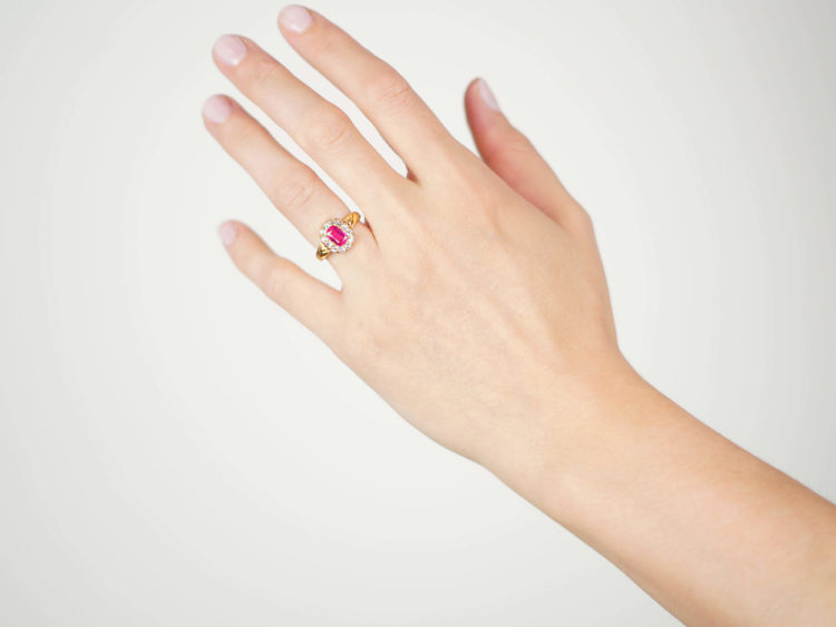 Victorian 18ct Gold Pink Sapphire & Diamond Cluster Ring