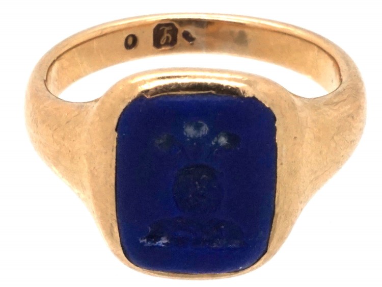 18ct Gold & Lapis Intaglio Signet Ring
