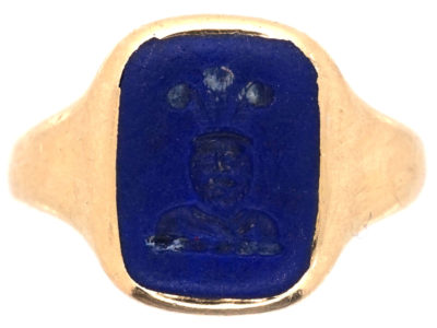 18ct Gold & Lapis Intaglio Signet Ring