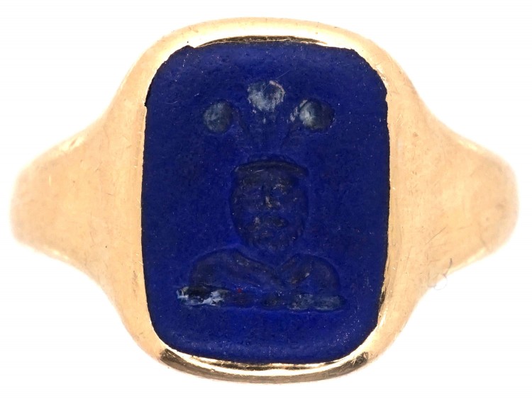 18ct Gold & Lapis Intaglio Signet Ring