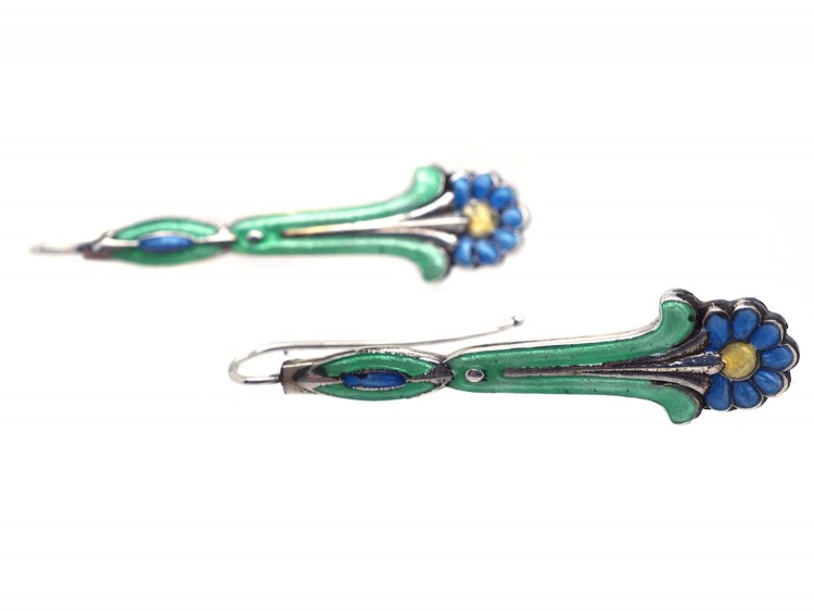 Silver & Enamel Drop Earrings