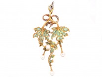 Art Nouveau Plique-à-Jour 18ct Gold, Diamond & Natural Pearl Pendant