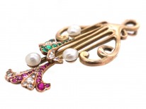 Art Nouveau French 18ct Gold,Ruby, Emerald, Diamond & Natural Pearl Pendant