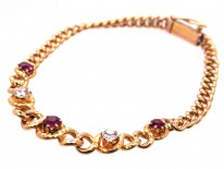 Edwardian 14ct Gold Ruby & Diamond Curb Bracelet