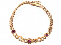 Edwardian 14ct Gold Ruby & Diamond Curb Bracelet