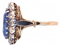 Large Ceylon Sapphire & Diamond Cluster Ring