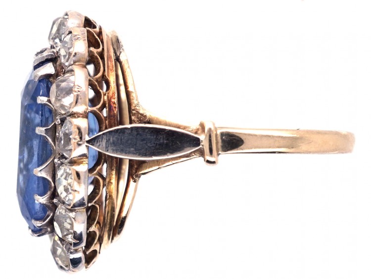 Large Ceylon Sapphire & Diamond Cluster Ring