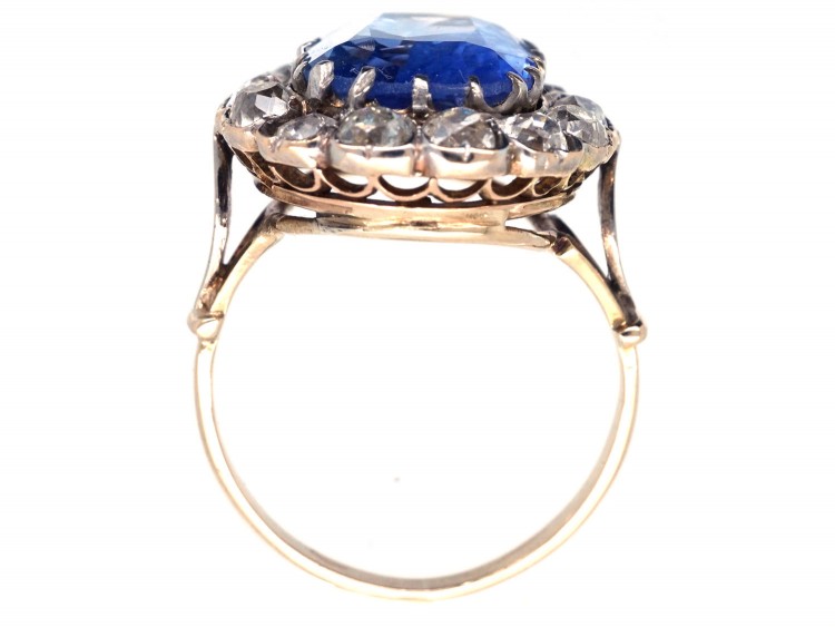 Large Ceylon Sapphire & Diamond Cluster Ring