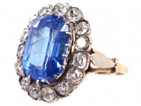Large Ceylon Sapphire & Diamond Cluster Ring