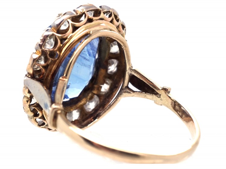 Large Ceylon Sapphire & Diamond Cluster Ring