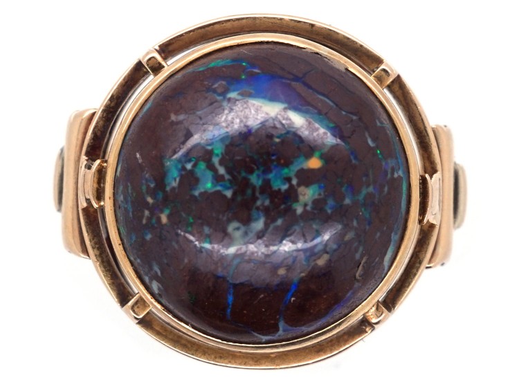 15ct Gold & Cabochon Wood Opal 1930s Ring