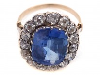 Large Ceylon Sapphire & Diamond Cluster Ring