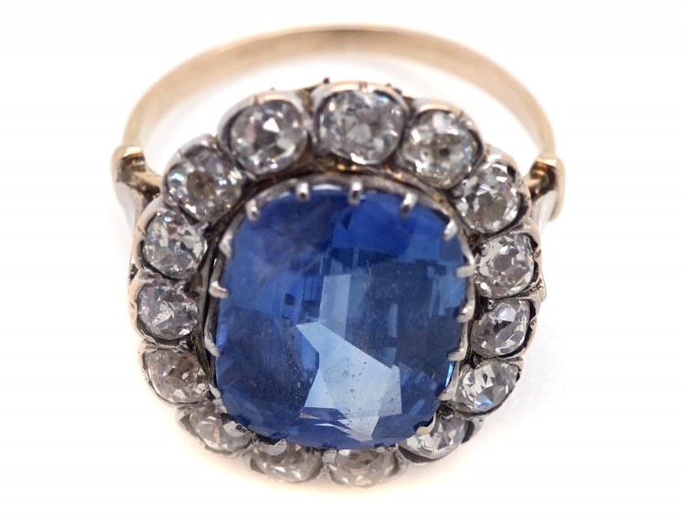 Large Ceylon Sapphire & Diamond Cluster Ring