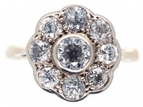 Large 18ct Gold & Platinum Diamond Daisy Cluster Ring