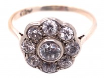 Large 18ct Gold & Platinum Diamond Daisy Cluster Ring