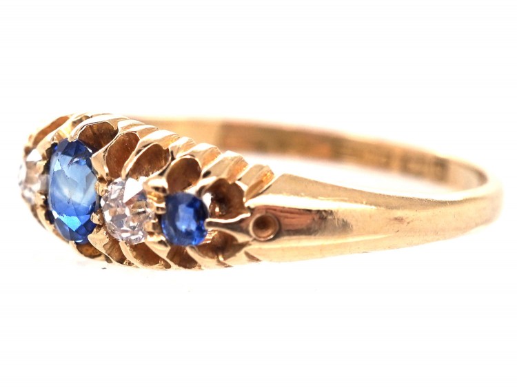 Victorian 18ct Gold Sapphire & Diamond Five Stone Ring