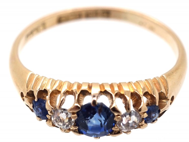 Victorian 18ct Gold Sapphire & Diamond Five Stone Ring