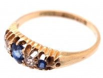 Victorian 18ct Gold Sapphire & Diamond Five Stone Ring