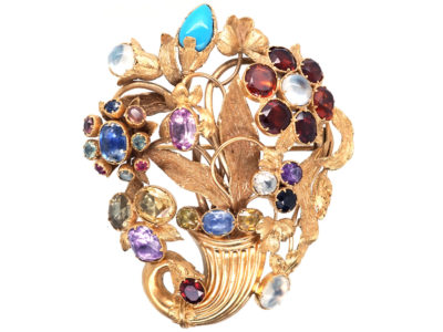 18ct Gold Large Georgian Cornucopia Brooch set with Precious Gemstones