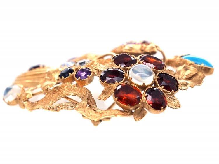 18ct Gold Large Georgian Cornucopia Brooch set with Precious Gemstones