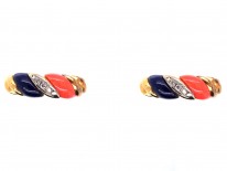 14ct Gold, Coral, Lapis Lazuli & Diamond Hoop Earrings