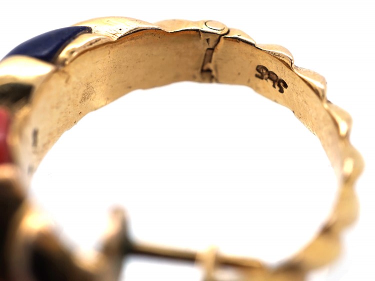 14ct Gold, Coral, Lapis Lazuli & Diamond Hoop Earrings