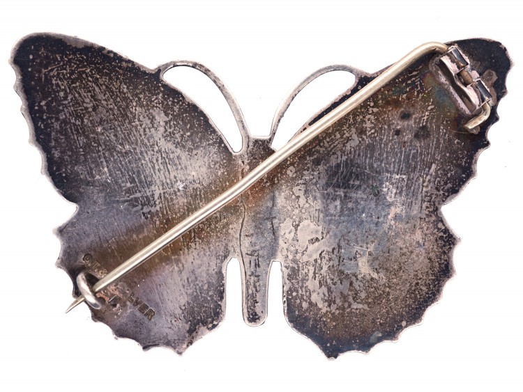 Silver, Red & Blue Enamel Butterfly Brooch