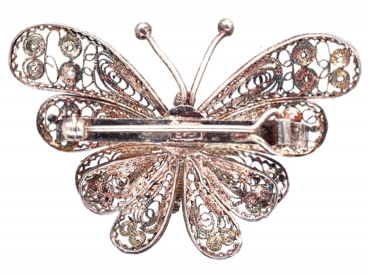 Silver Filigree Work Butterfly Brooch