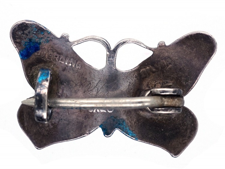 Small Silver & Blue Enamel Butterfly Brooch